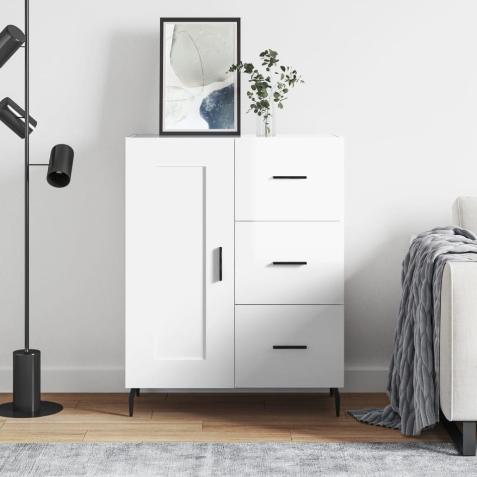 Aparador de madera contrachapada blanco brillante 69,5x34x90