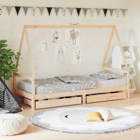 Estructura de cama infantil con cajones madera pino 90x190