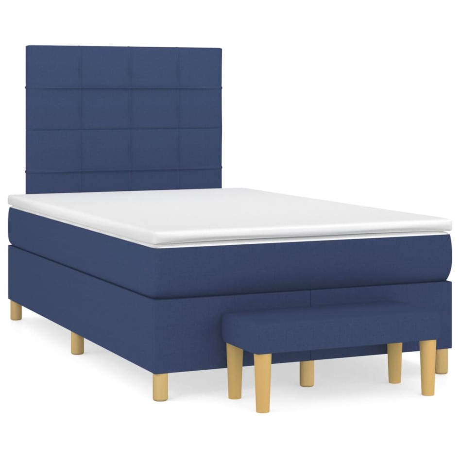 Cama box spring con colchón tela azul 120x200