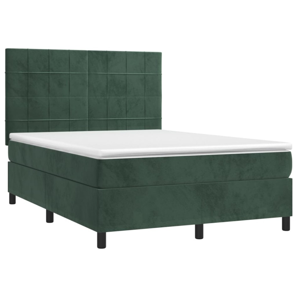 Cama box spring colchón y LED terciopelo verde oscuro