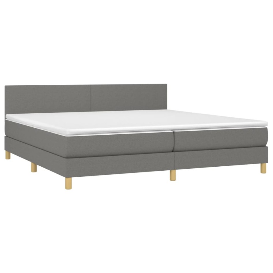 Cama box spring con colchón y LED tela gris oscuro 200x200