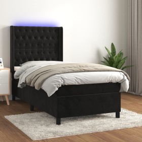 Cama box spring colchón y LED terciopelo negro 100x200