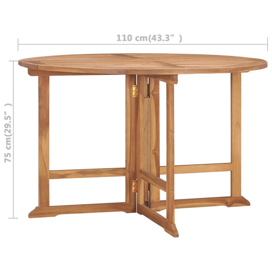 Mesa de comedor de jardín plegable teca maciza Ø110x75
