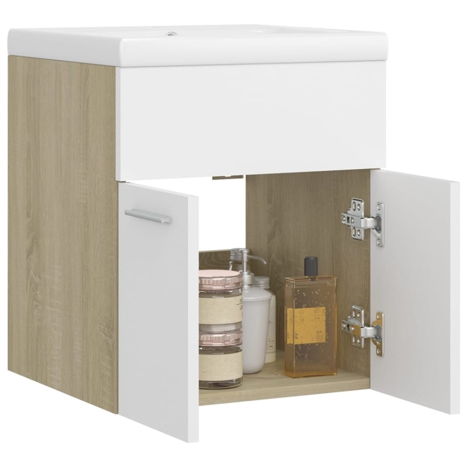 Mueble con lavabo madera de ingeniería blanco y roble