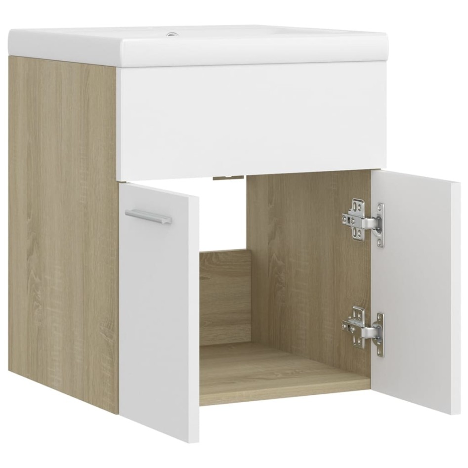 Mueble con lavabo madera de ingeniería blanco y roble