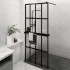 Mampara ducha con estante vidrio ESG y aluminio negro 90x195