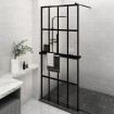 Mampara ducha con estante vidrio ESG y aluminio negro 90x195 cm