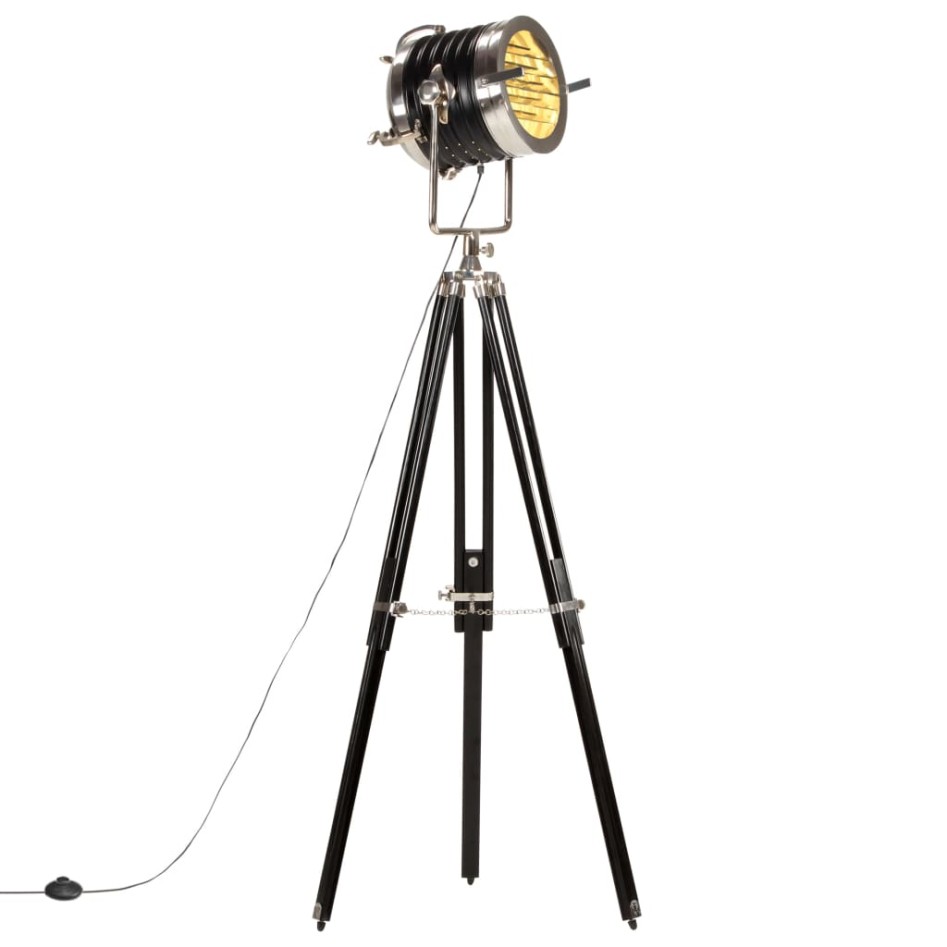 Lámpara de suelo con trípode madera maciza mango negro 171
