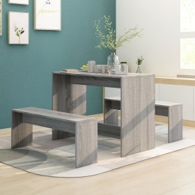 Set de comedor 3 pzas madera de ingeniería gris