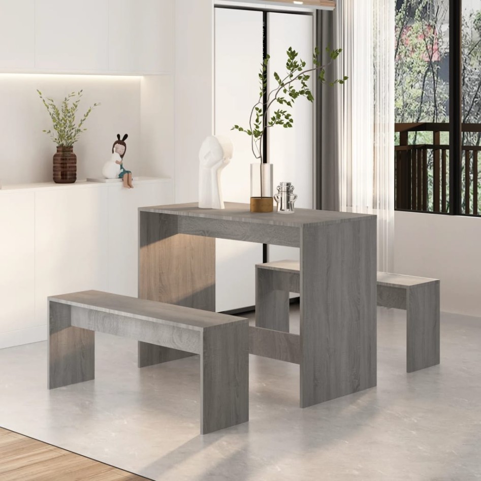 Set de comedor 3 pzas madera de ingeniería gris