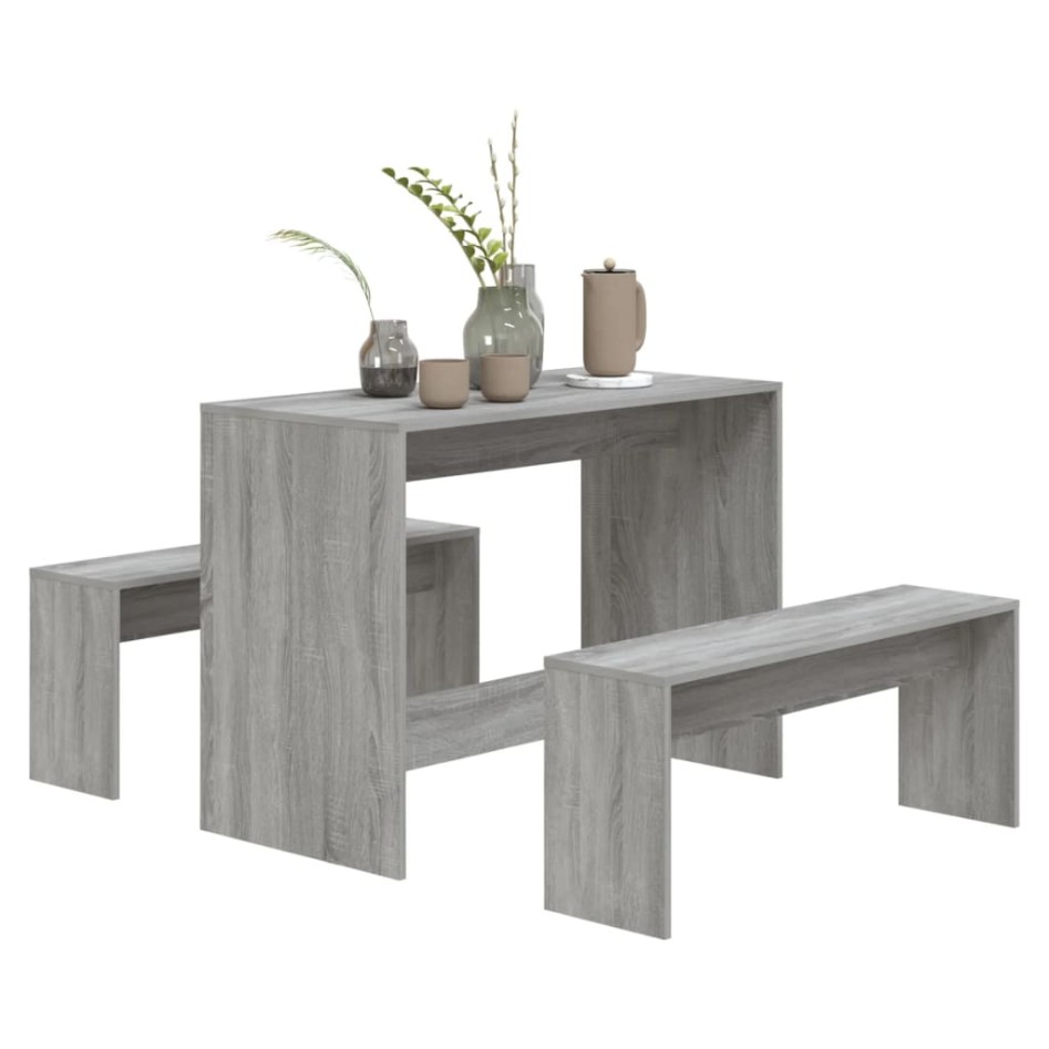 Set de comedor 3 pzas madera de ingeniería gris