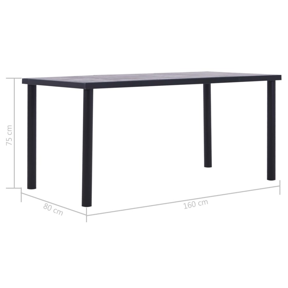 Mesa de comedor de MDF negro y gris hormigón 160x80x75