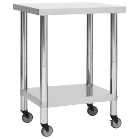 Mesa de trabajo para cocina con ruedas acero inox 80x30x85