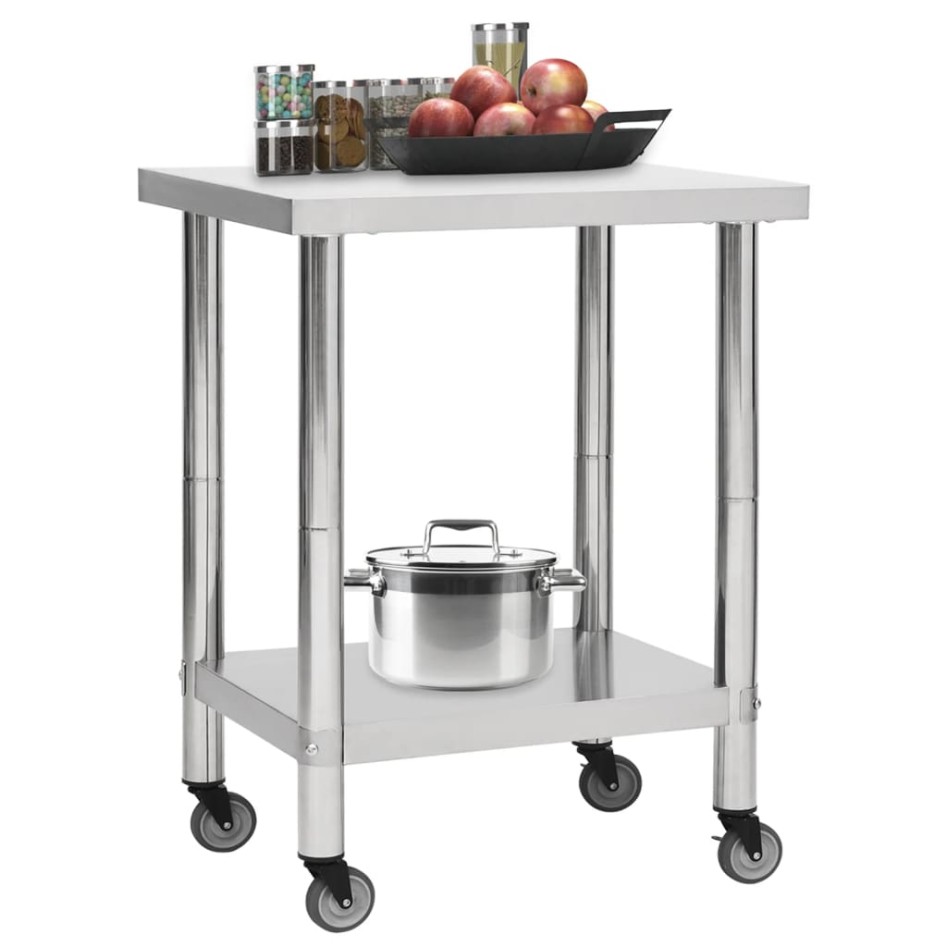 Mesa de trabajo para cocina con ruedas acero inox 80x30x85