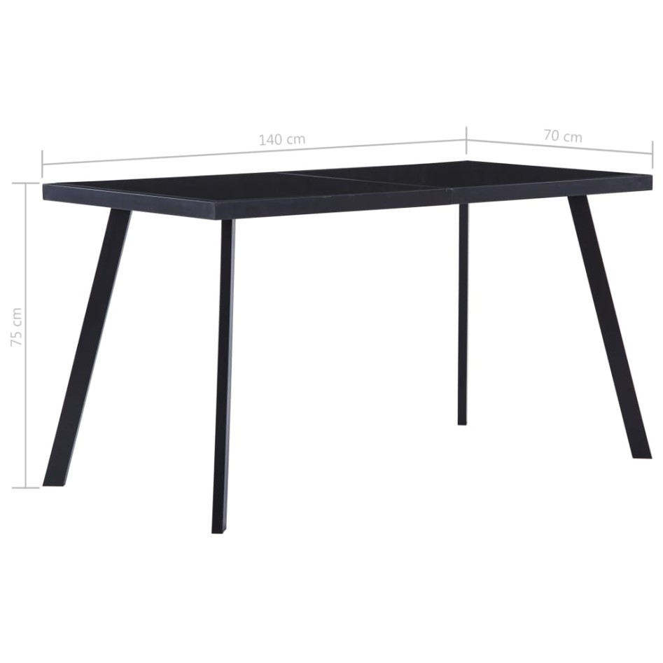 Mesa de comedor de vidrio templado negro 140x70x75