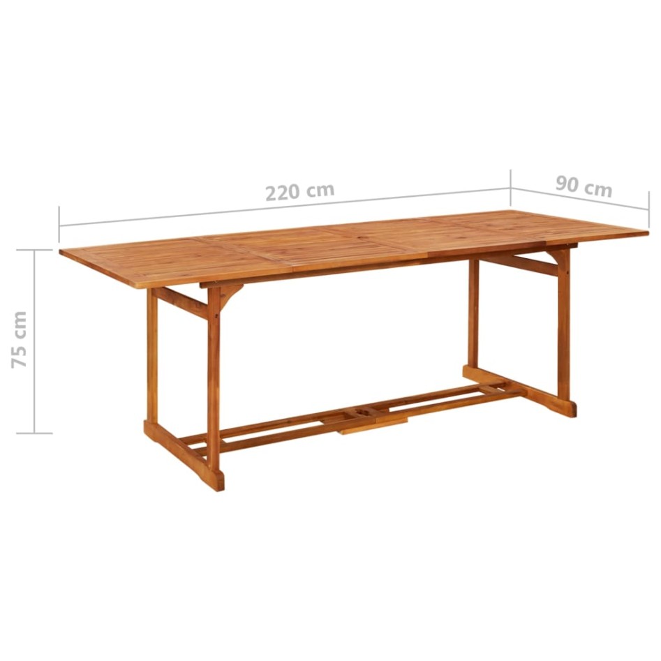 Mesa de comedor jardín 220x90x75 cm madera maciza de