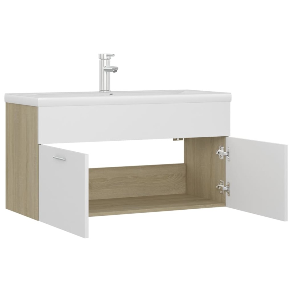 Mueble con lavabo madera de ingeniería blanco y roble