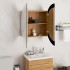 Armario de baño con espejo redondo y LED roble 54x54x17,5