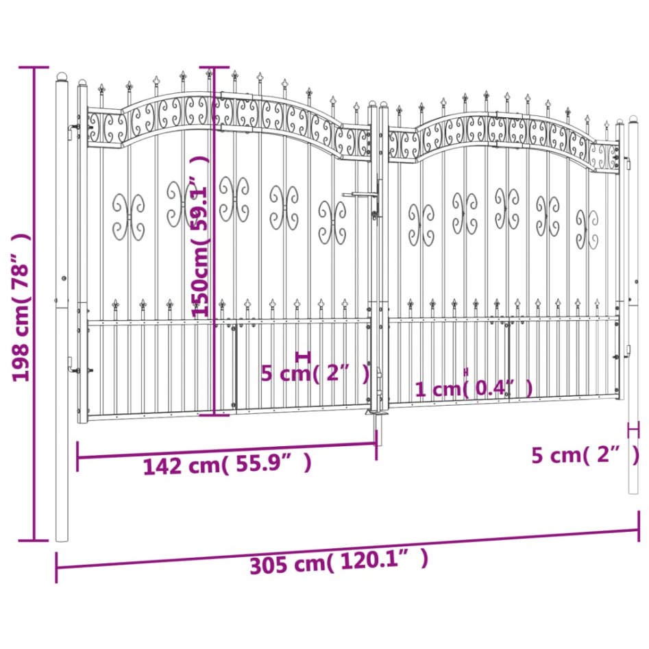 Puerta de valla punta lanza acero recubierto negro
