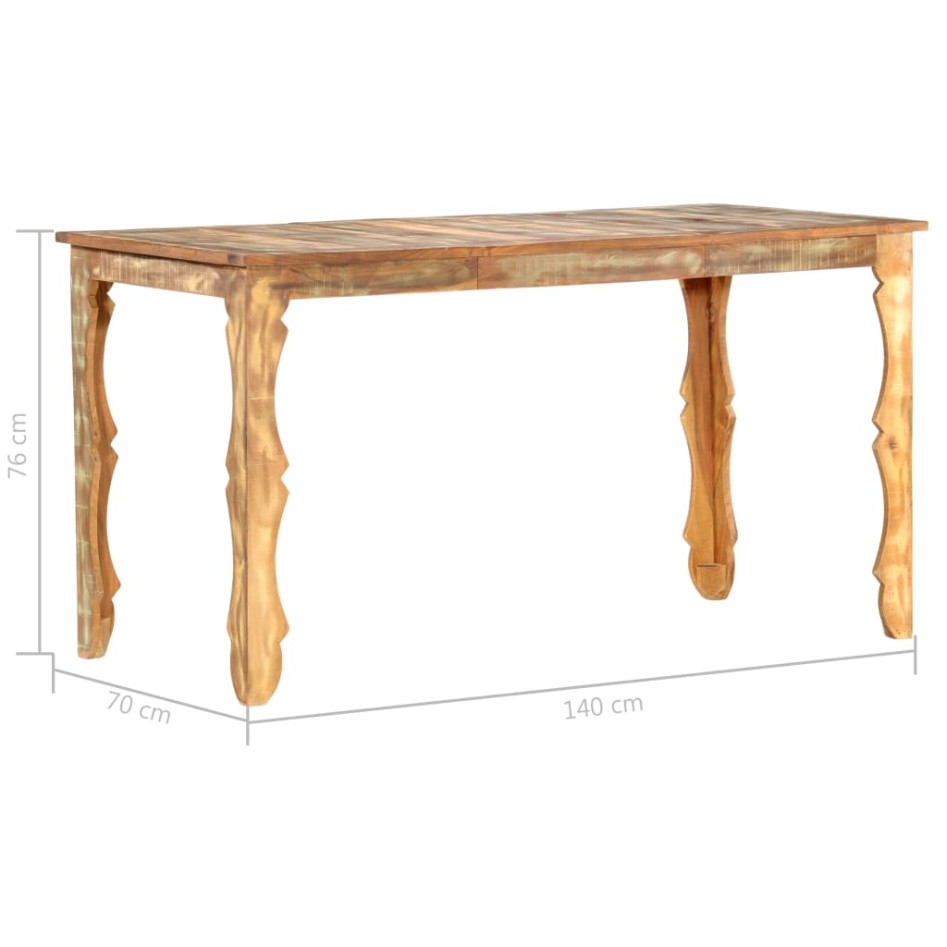 Mesa de comedor de madera maciza reciclada 140x70x76