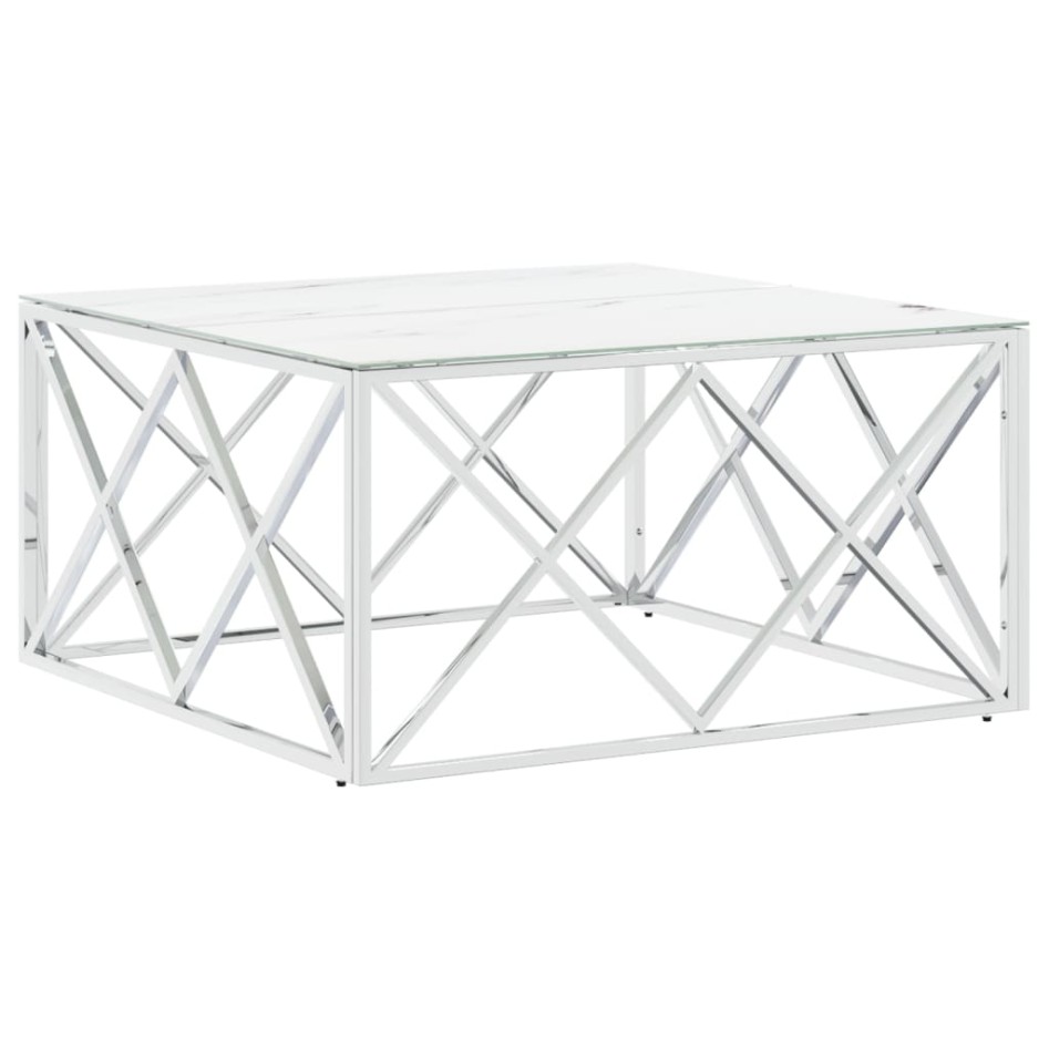 Mesa de centro acero inoxidable y vidrio plateado 80x80x40