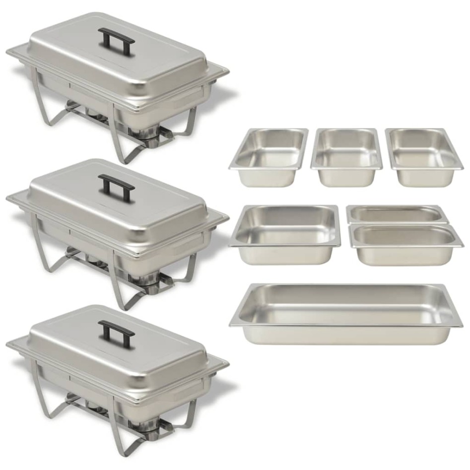 Set calentador de comida para buffet 3 piezas acero