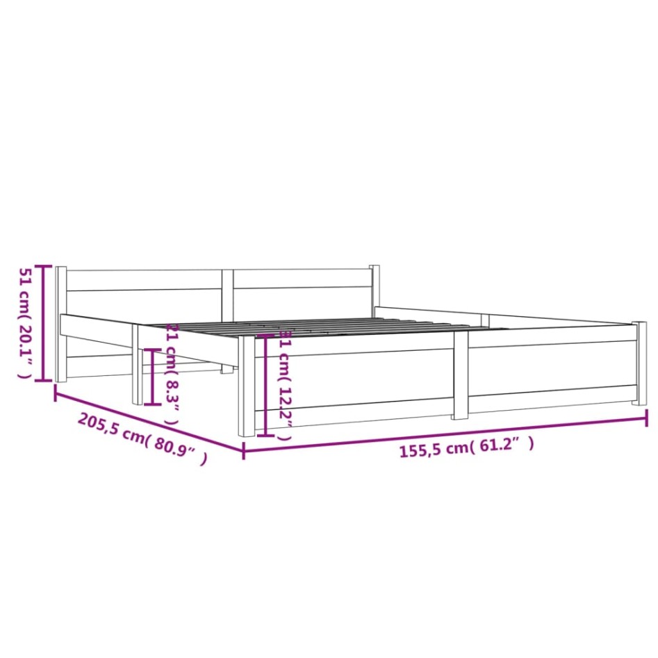 Estructura de cama doble sin colchón madera blanco 150x200