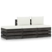 Muebles de jardín 3 piezas con cojines madera impregnada gris