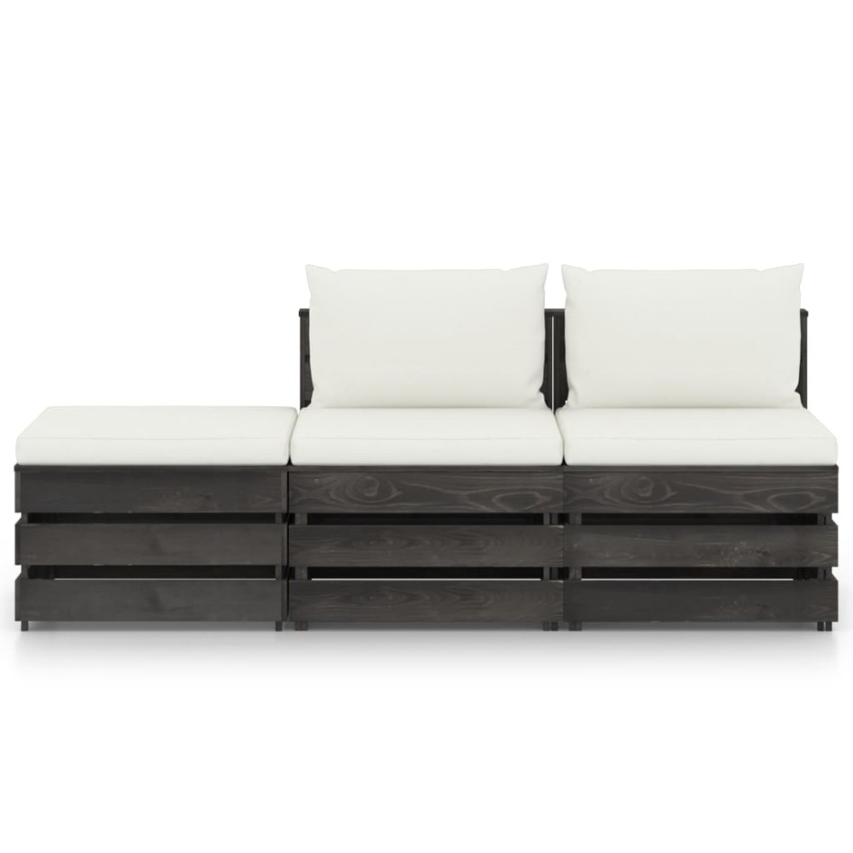 Muebles de jardín 3 piezas con cojines madera impregnada