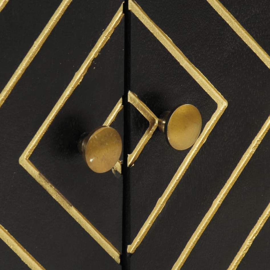 Aparador de madera maciza de mango negro y dorado 110x30x75