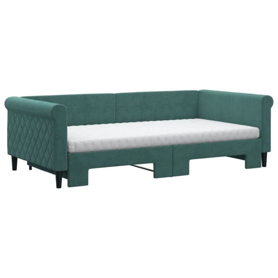 Sofá cama nido con colchón terciopelo verde oscuro 100x200
