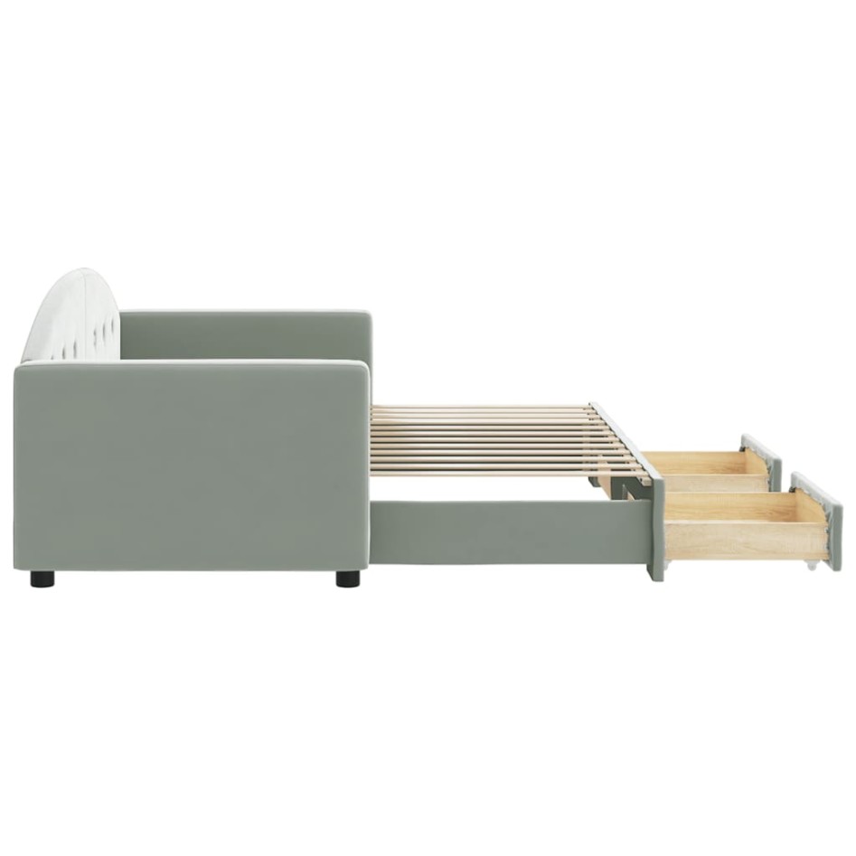 Sofá cama nido con cajones terciopelo gris claro 80x200