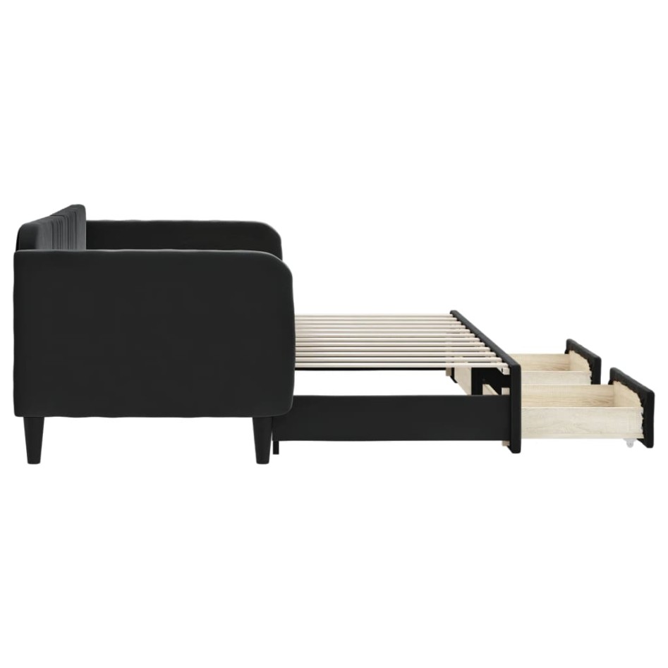 Sofá cama nido con cajones terciopelo negro 80x200