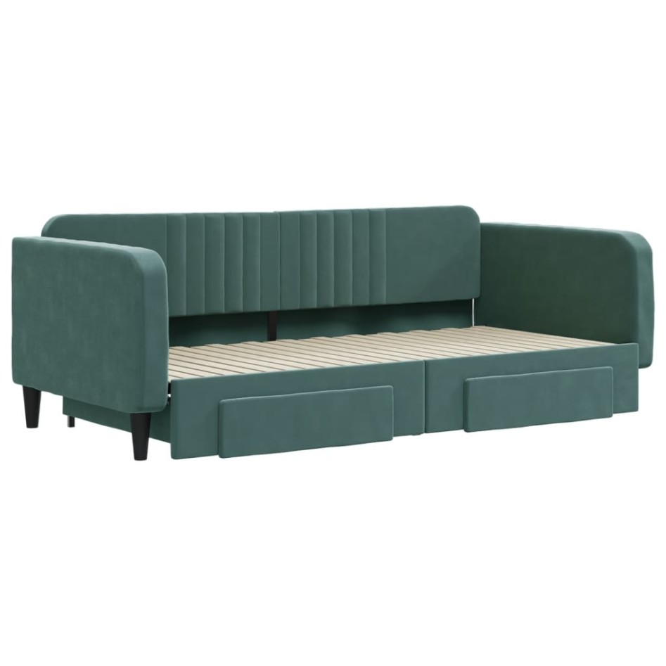 Sofá cama nido con cajones terciopelo verde oscuro 100x200