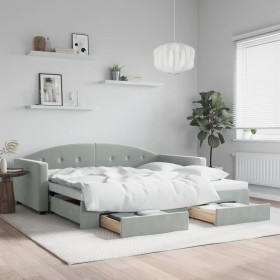 Sofá cama nido con cajones terciopelo gris claro 100x200