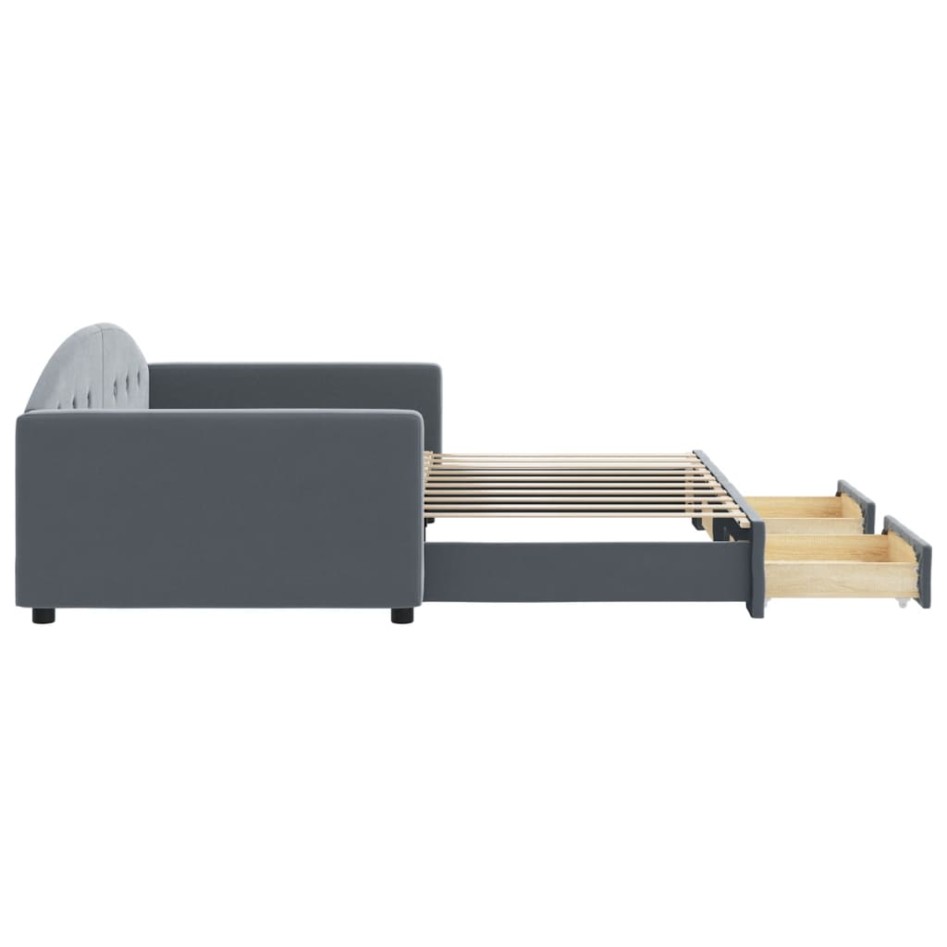 Sofá cama nido con cajones terciopelo gris oscuro 90x190