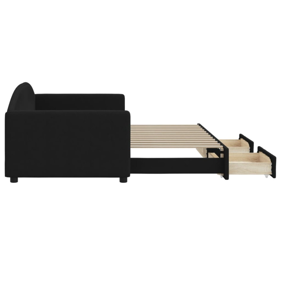 Sofá cama nido con cajones tela negro 90x200