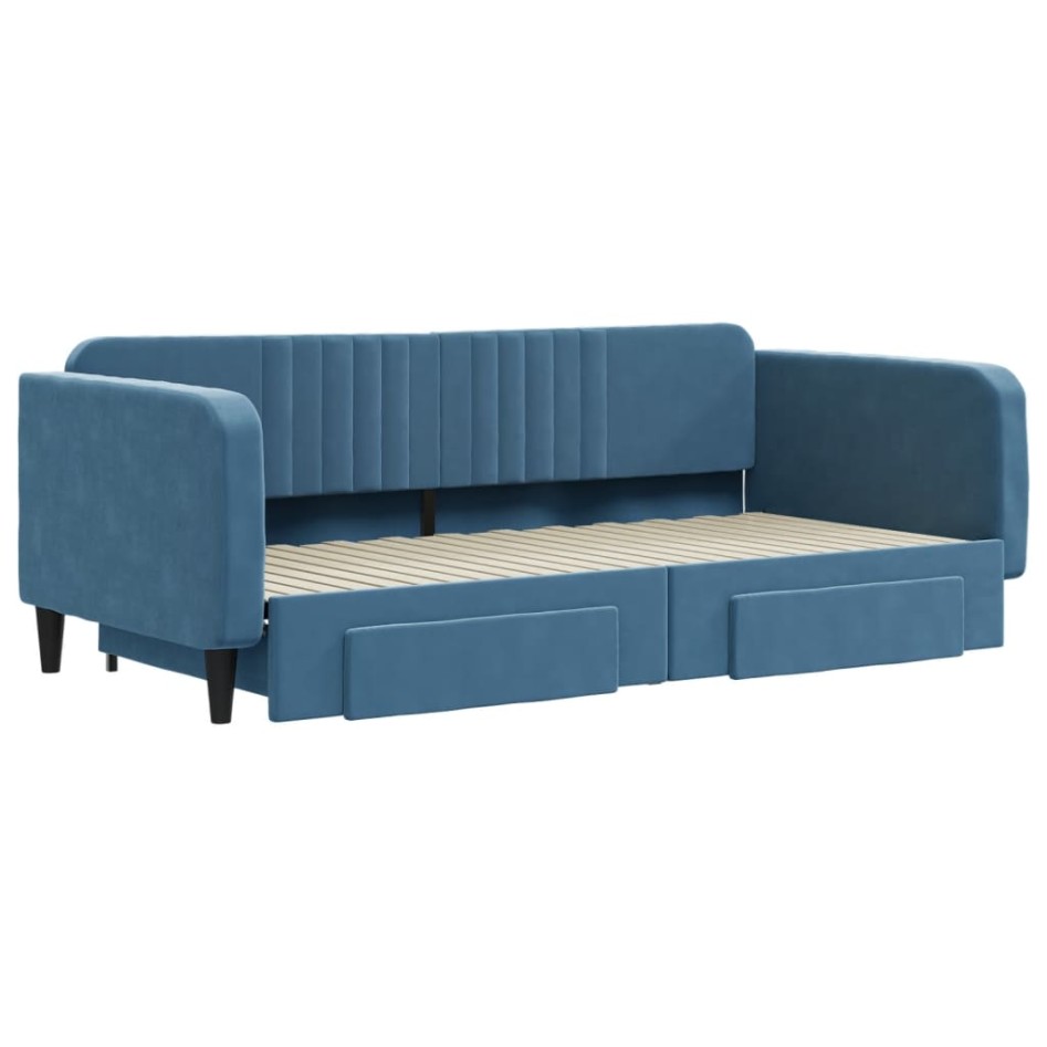 Sofá cama nido con cajones terciopelo azul 100x200