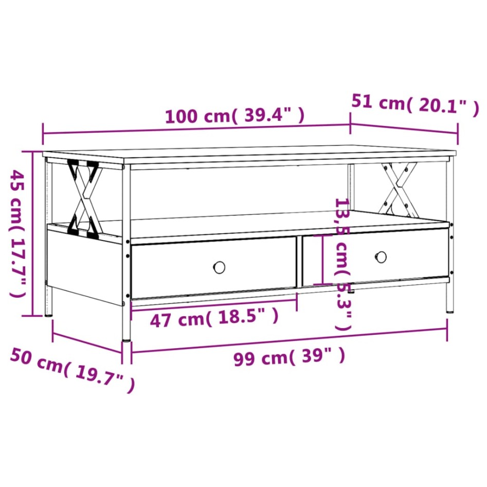 Mesa de centro madera de ingeniería roble Sonoma 100x51x45
