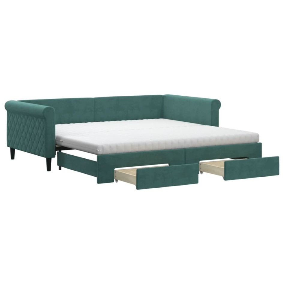 Sofá cama nido con cajones terciopelo verde oscuro 100x200
