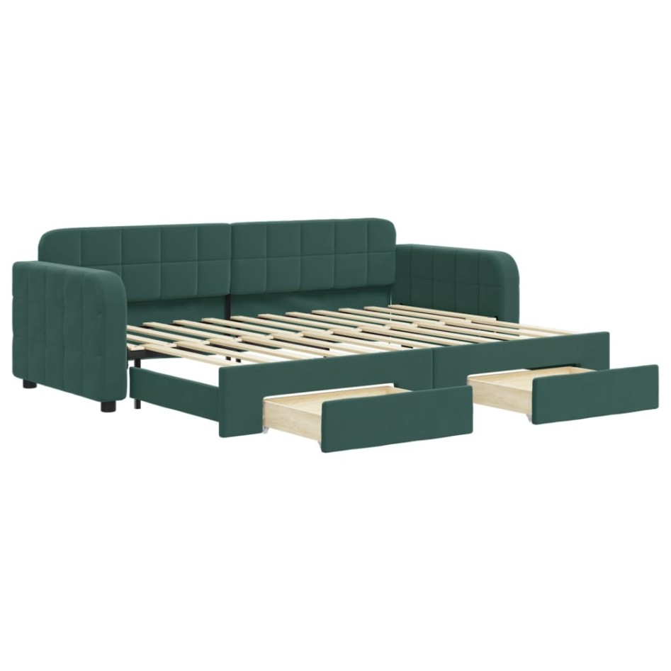 Sofá cama nido con cajones terciopelo verde oscuro 80x200