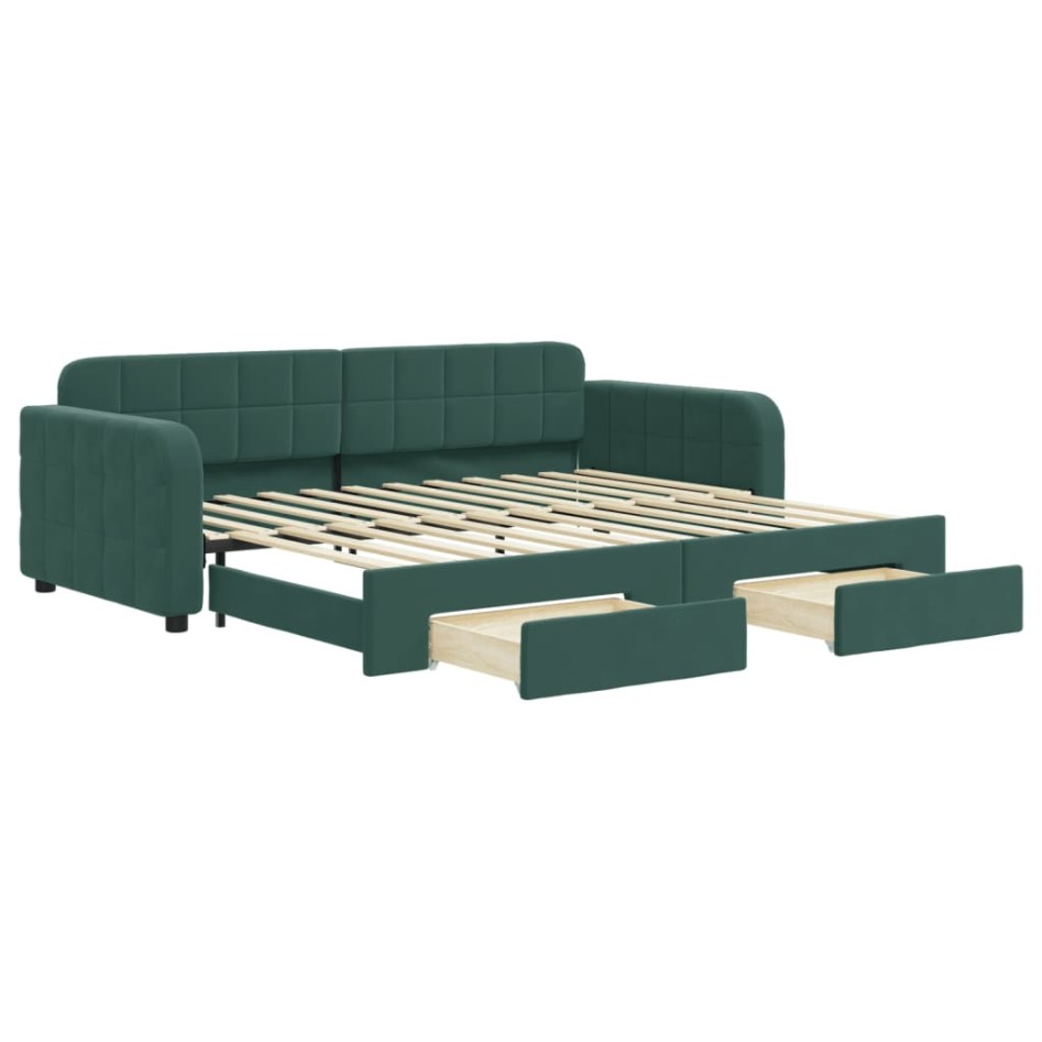 Sofá cama nido con cajones terciopelo verde oscuro 90x200