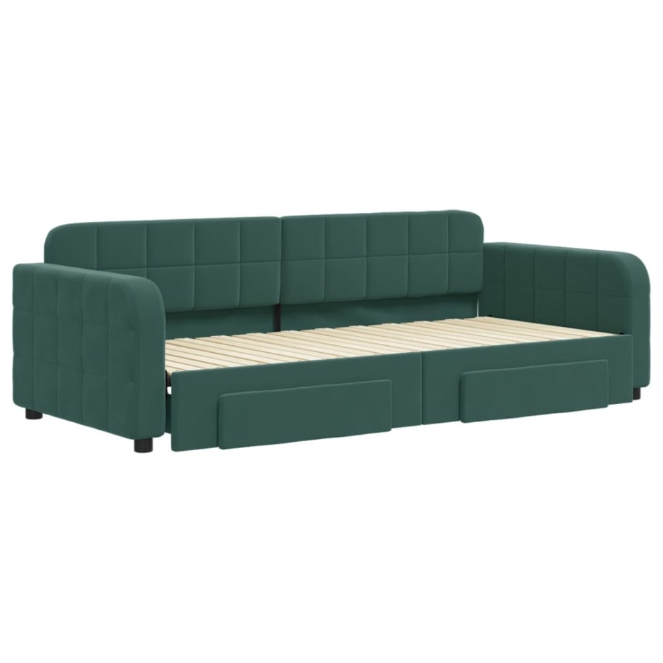 Sofá cama nido con cajones terciopelo verde oscuro 90x200