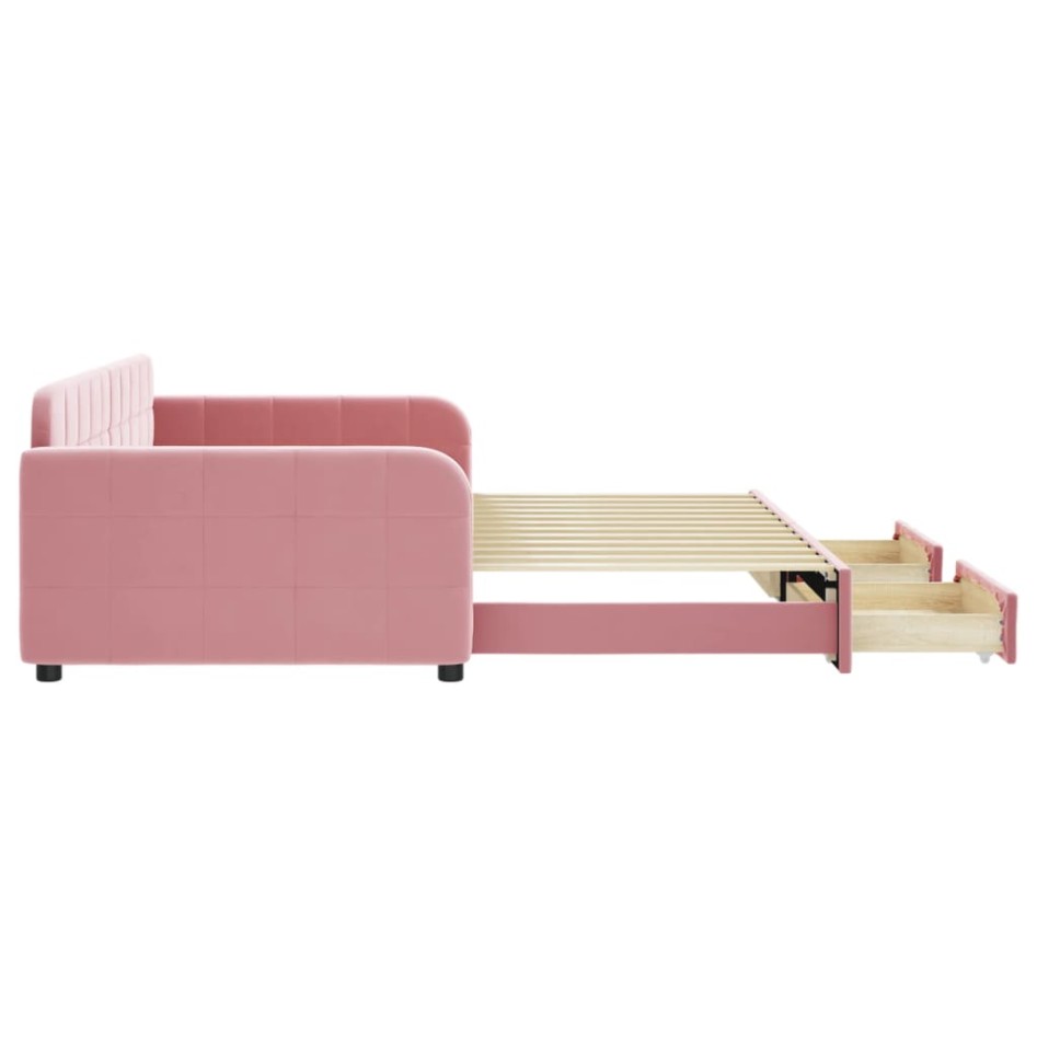 Sofá cama nido con cajones terciopelo rosa 100x200