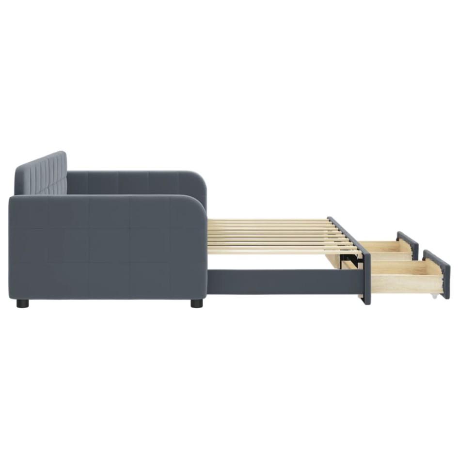 Sofá cama nido con cajones terciopelo gris oscuro 90x190