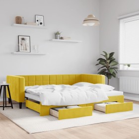 Sofá cama nido con cajones terciopelo amarillo 90x200