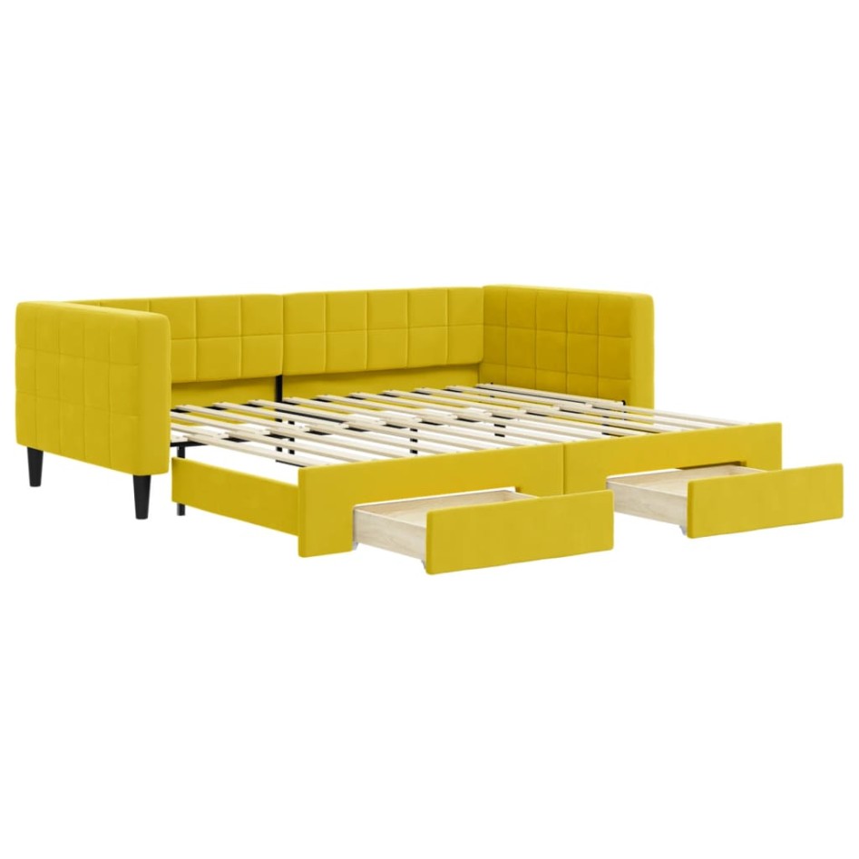 Sofá cama nido con cajones terciopelo amarillo 90x200