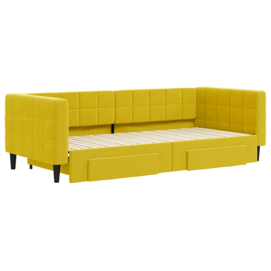 Sofá cama nido con cajones terciopelo amarillo 90x200