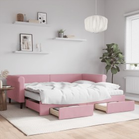 Sofá cama nido con cajones terciopelo rosa 90x200