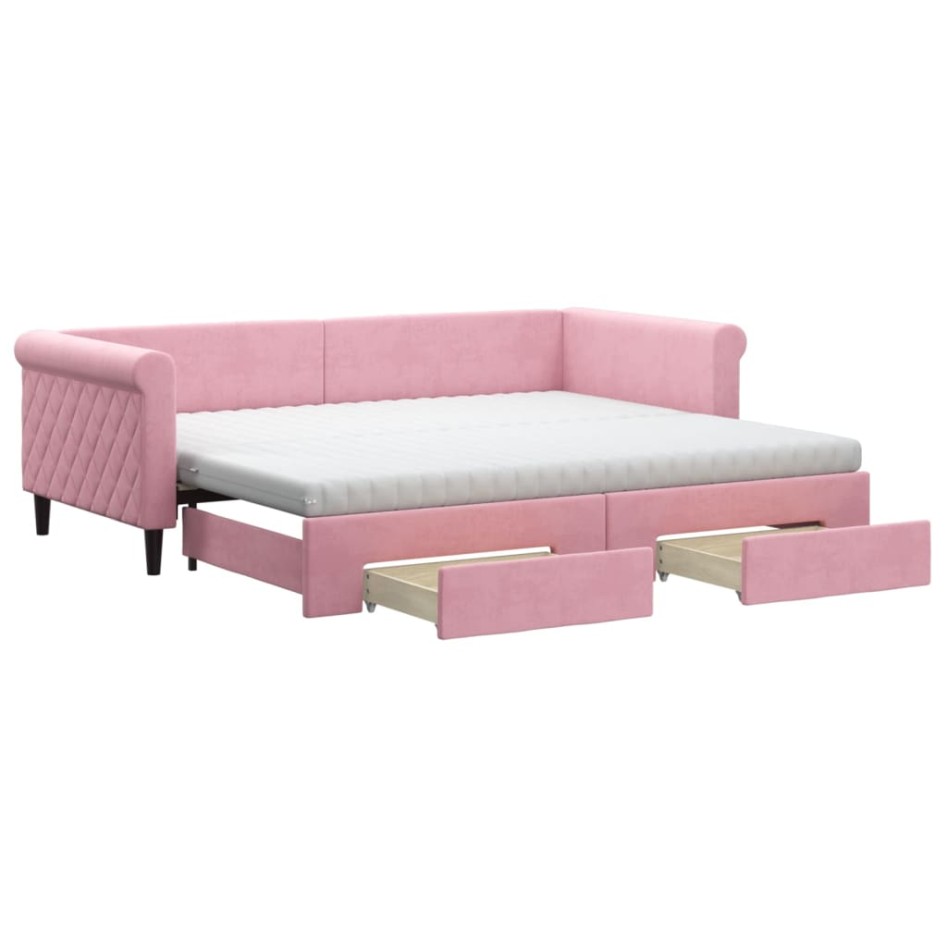 Sofá cama nido con cajones terciopelo rosa 90x200